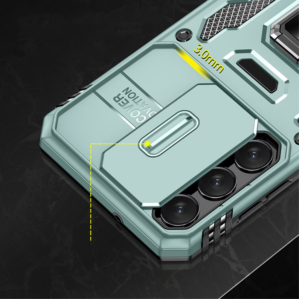 Samsung Galaxy S23 5G Hybrid Outdoor Hardcase Hülle mit Cam-Slider   Magnetischer Kickstand - Silber