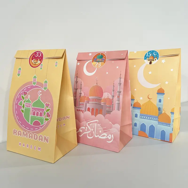 (30er Set) DIY Ramadan Kalender zum Befüllen Eid Mubarak Geschenk Tüten Candy Gift Bags inkl. Sticker - Bunt