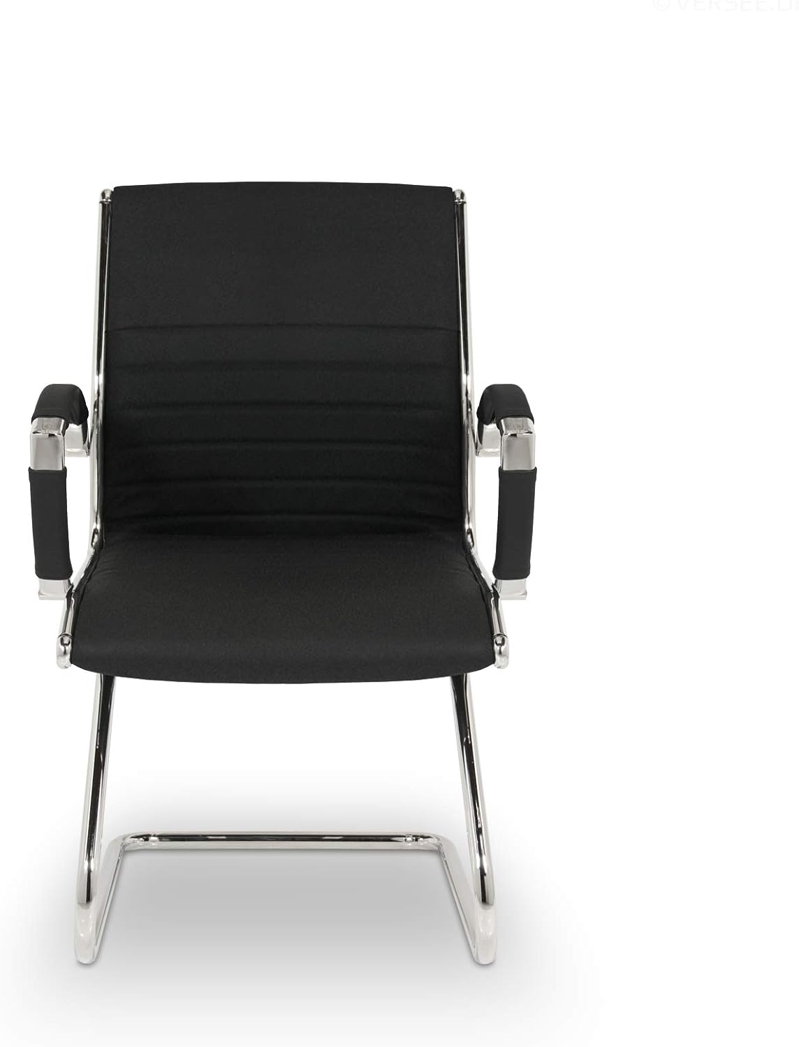 VERSEE Premium Besucherstuhl Montreal aus Stoff in Schwarz mit Armlehne - Freischwinger mit Chrom für Büro und Konferenzräume - Belastbar bis 150kg