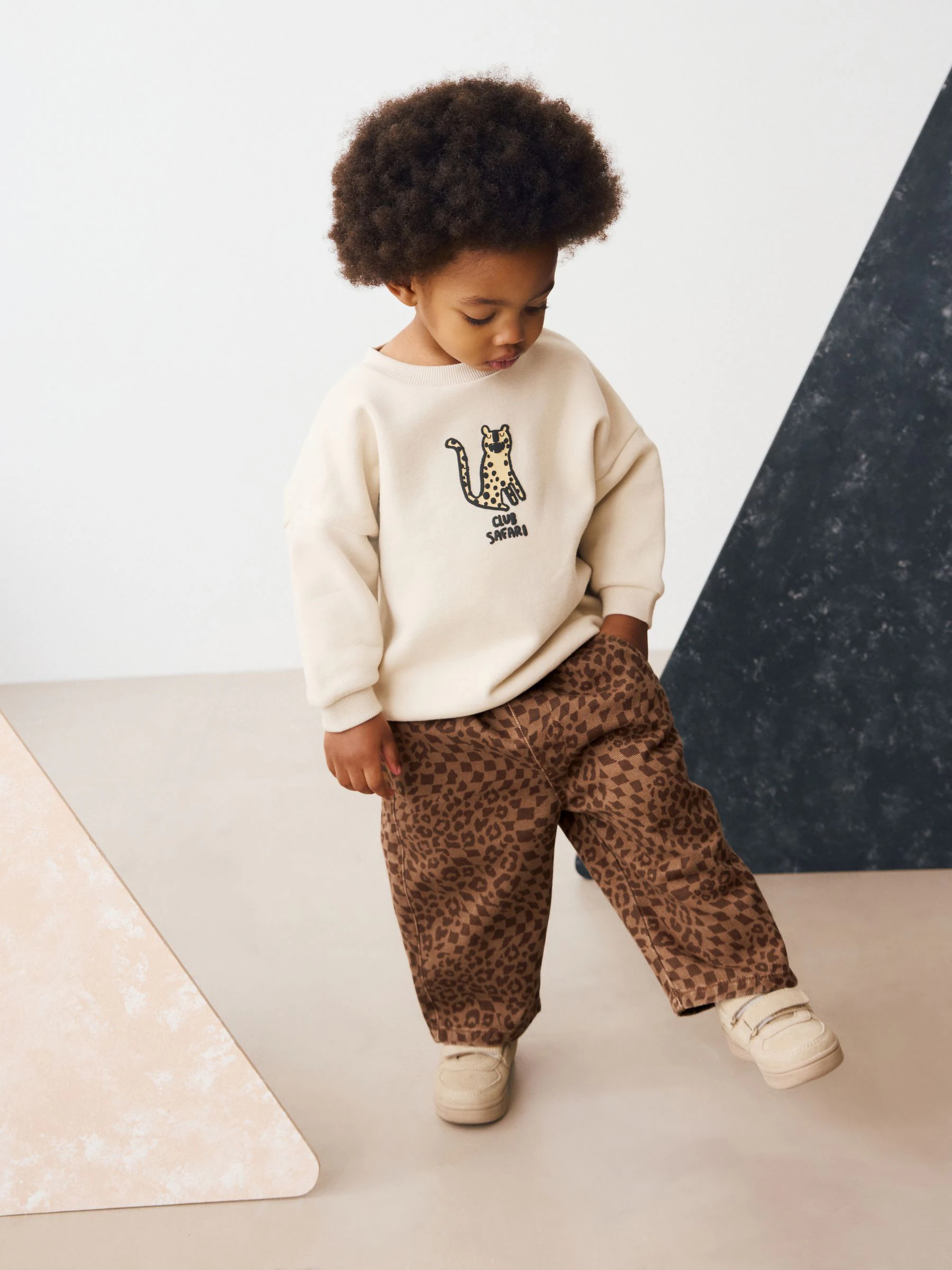 Bruine luipaardprint - Wijde broek met elastische taille (3mnd-7jr)