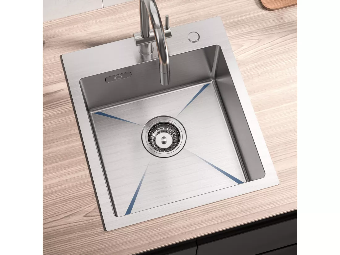 Cecipa max Évier Cuisine 1 Bac 40 × 45 cm Évier Inox Brossé 1 Cuve + Distributeur de Savon de Cuisine Noir