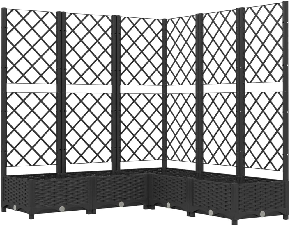 vidaXL Pflanzkübel mit Rankgitter Blumenkübel Pflanzkasten Blumentopf Blumenkasten Rankhilfe Spalier Gartenspalier Schwarz 120x120x121,5cm PP