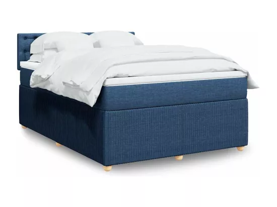 Sommier à lattes de lit avec matelas Bleu 160x200 cm Tissu