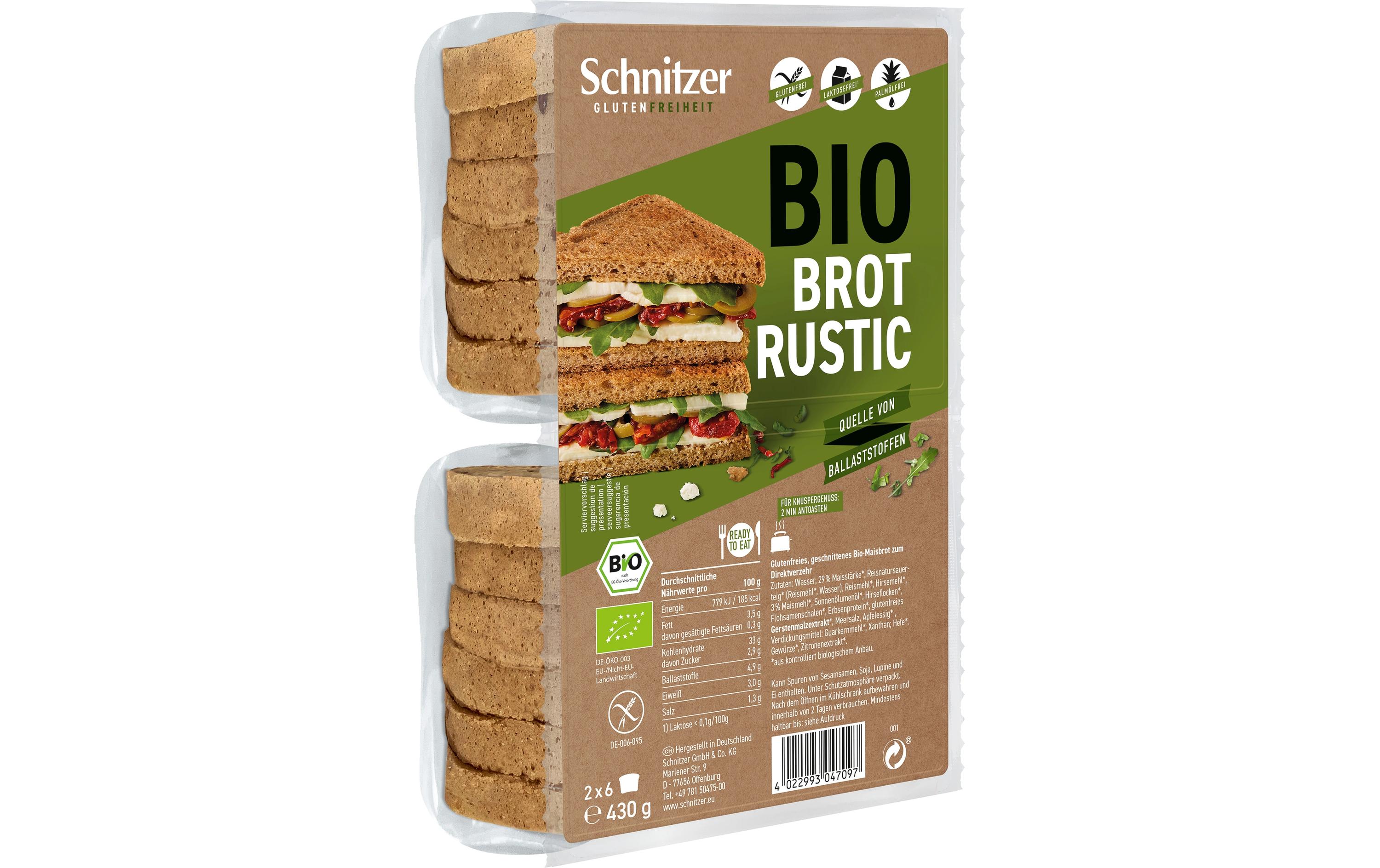 Brot Bio Toastbrot Rustic 430 gGlutenfreies, geschnittenes Bio-Maisbrot
