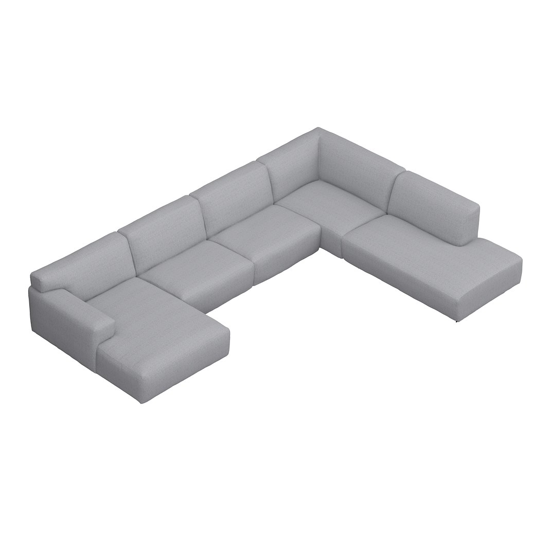 Vesta U-sofa Sjeselong venstre, 3-seter og åpen ende høyre. Big hjørnemodul, Tekstil Cortina Silver, sort metallben 10 cm, Comfort CM