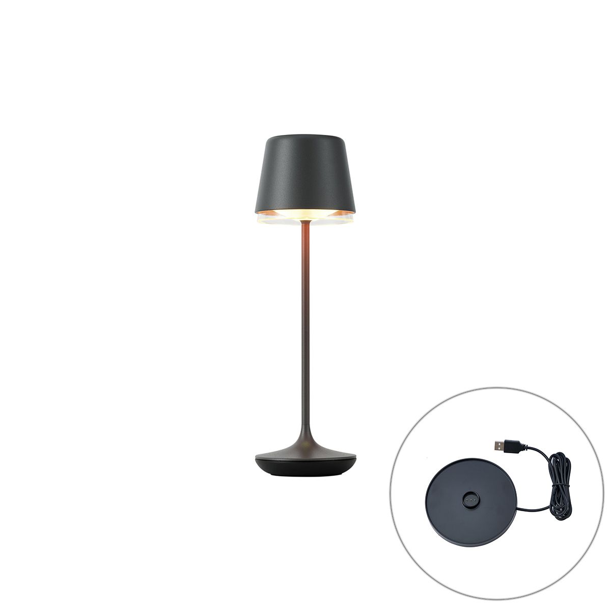 Tafellamp zwart incl. LED IP65 oplaadbaar met laadstation - Treble
