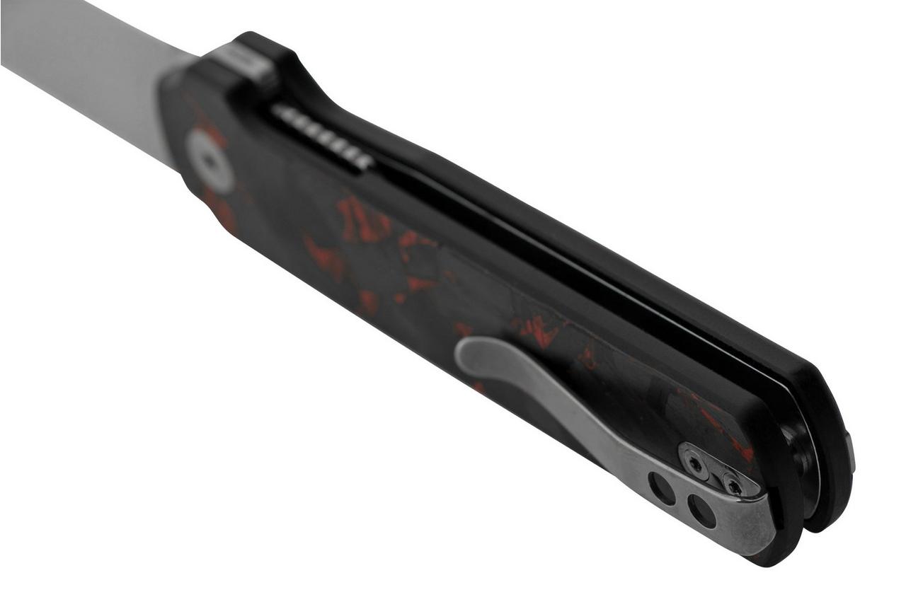 QSP Knife Lark QS144-D, Shredded CF Overlay Red G10, Satin 14C28N, zakmes
