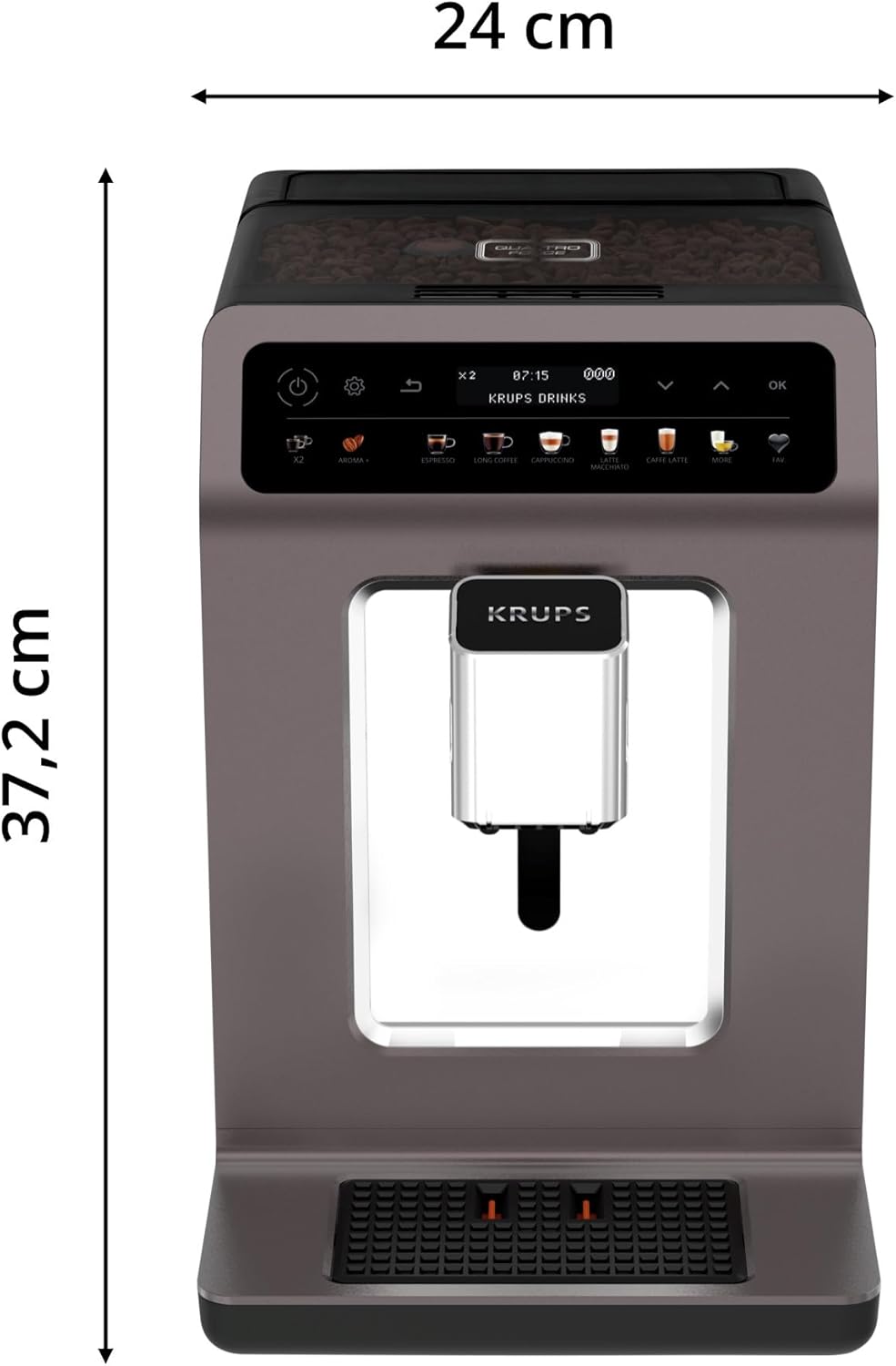 KRUPS Machine à café broyeur grain, tout automatique, 12 boissons pré-enregistrées, cafetière Espresso et boissons lactées,personnalisation des boissons écran LED Evidence One EA895N10