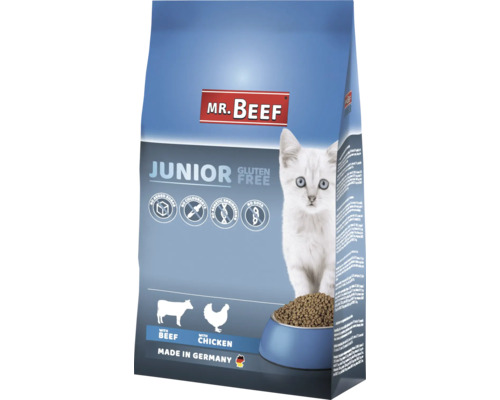 MR.BEEF Junior droogvoer voor katten 3 kg Rundvlees en kip, non-GMO, geen toegevoegde suiker, geen kunstmatige kleurstoffen, geen soja. Gemaakt in Duitsland.