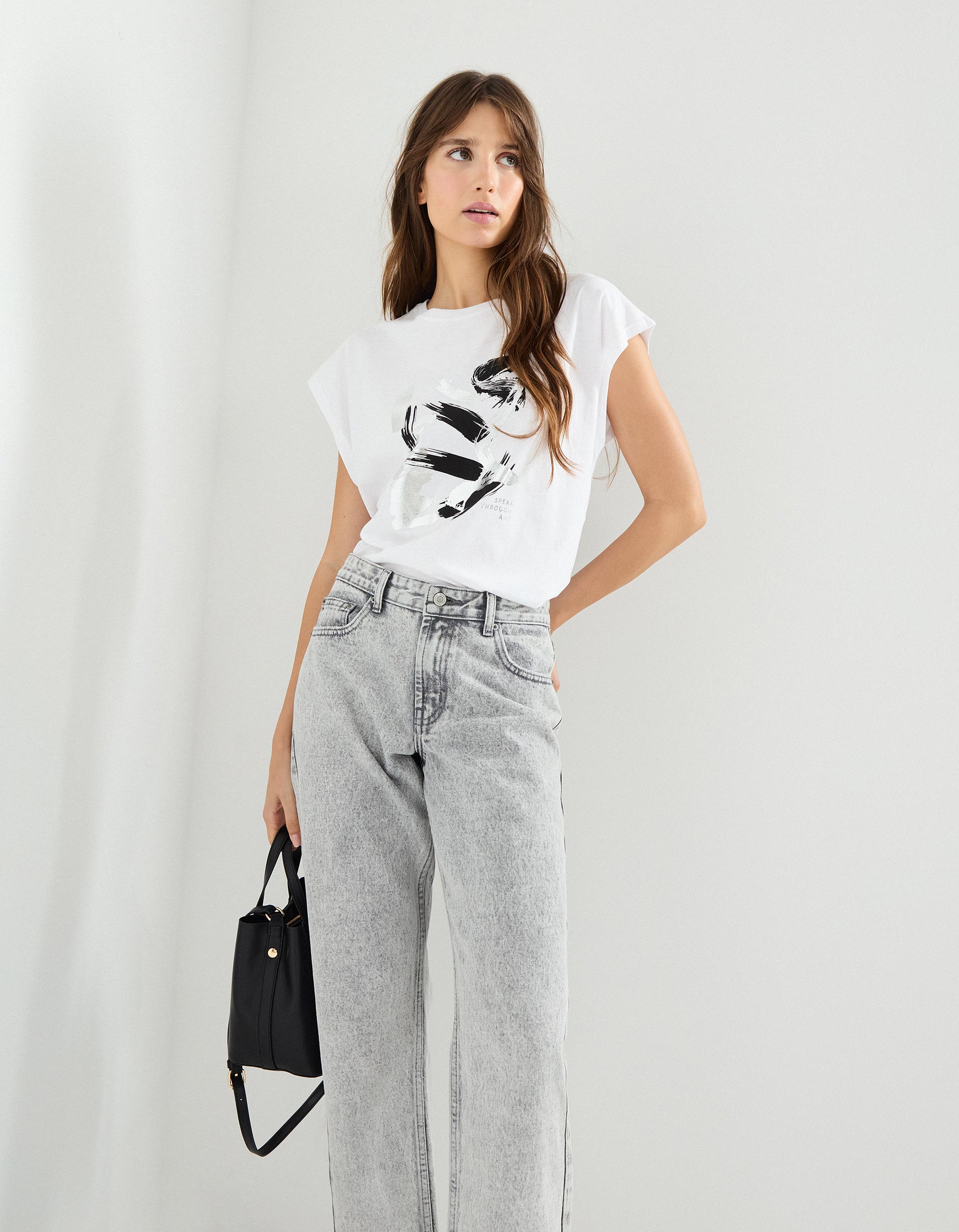 T-shirt Estampado Foil, Mulher, Branco