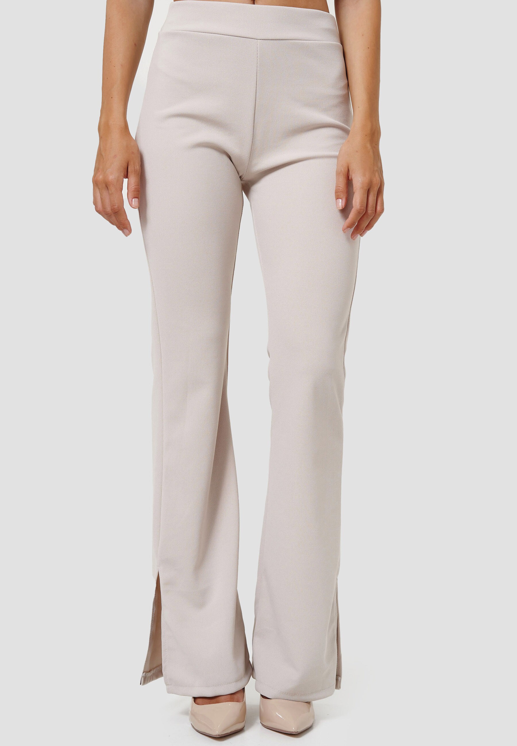 RAYSHYNE Damen Stoffhose Elegante Business Marlene Hose mit Schlitz RS21