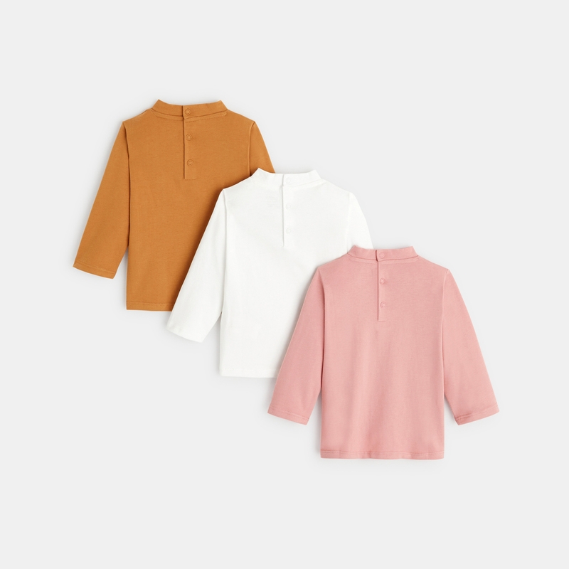 T-shirt uni petit col montant (lot de 3) rose bébé fille
