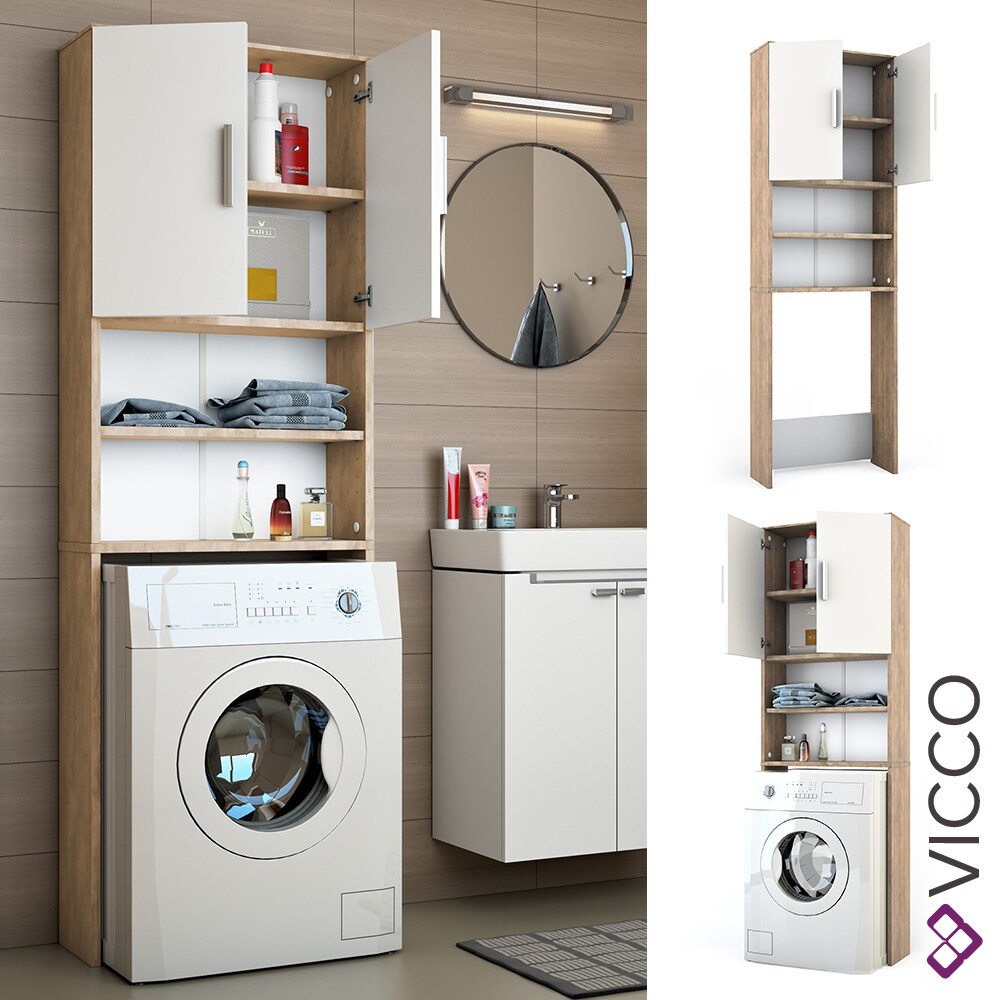 VICCO Waschmaschinenschrank 190 x 64 cm in Weiß Sonoma Badschrank Hochschrank