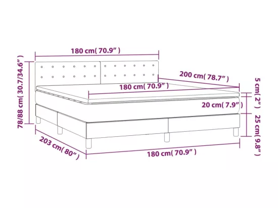 Sommier tapissier et matelas et LED Gris clair 180x200 cm Tissu