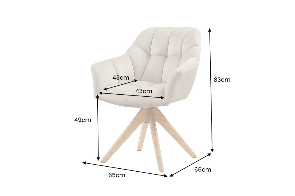Drehbarer Design Stuhl PAPILLON beige Samt Eiche Massivholz mit Armlehnen