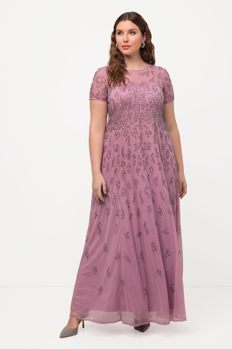 Meshkleid, Perlenstickerei, Rundhals, Halbarm