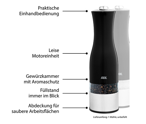 Elektrische Salz-und-Pfeffermühle mit Beleuchtung, schwarz