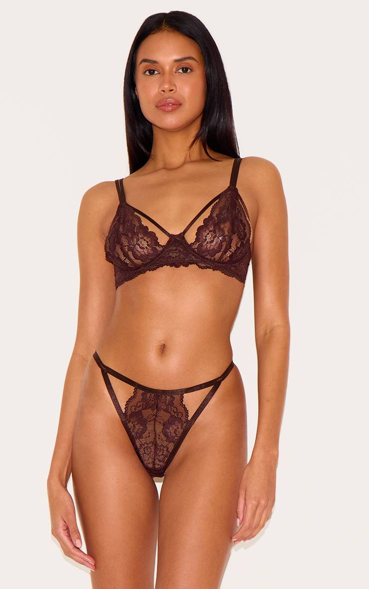 Chocolat Ensemble De Lingerie En Dentelle Chocolat À Découpes Et Bretelles Entrecroisées