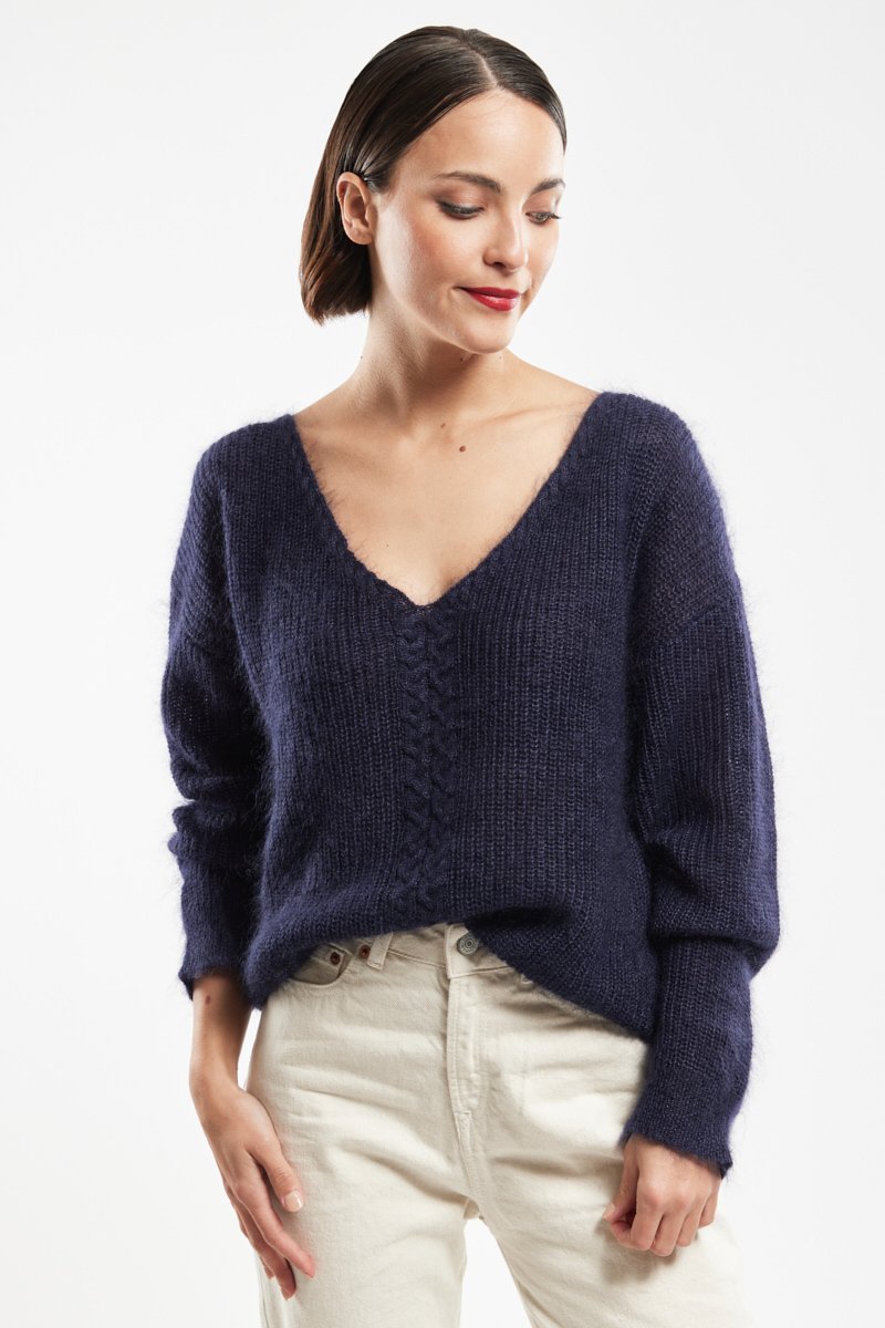 Pull maille torsadée - mohair et soie