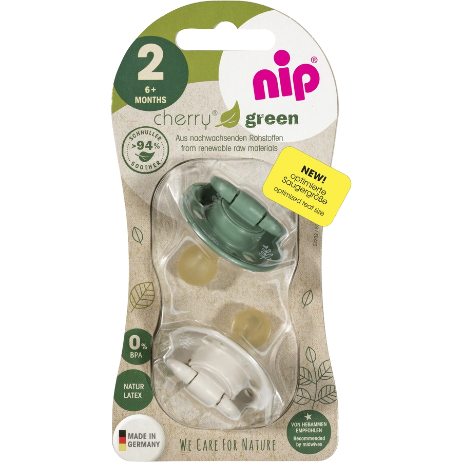 nip® Schnuller Cherry Green Boy, Größe 2 (ab 6 Monate) Latex, Hellgrün  Grün  Grün  Beige