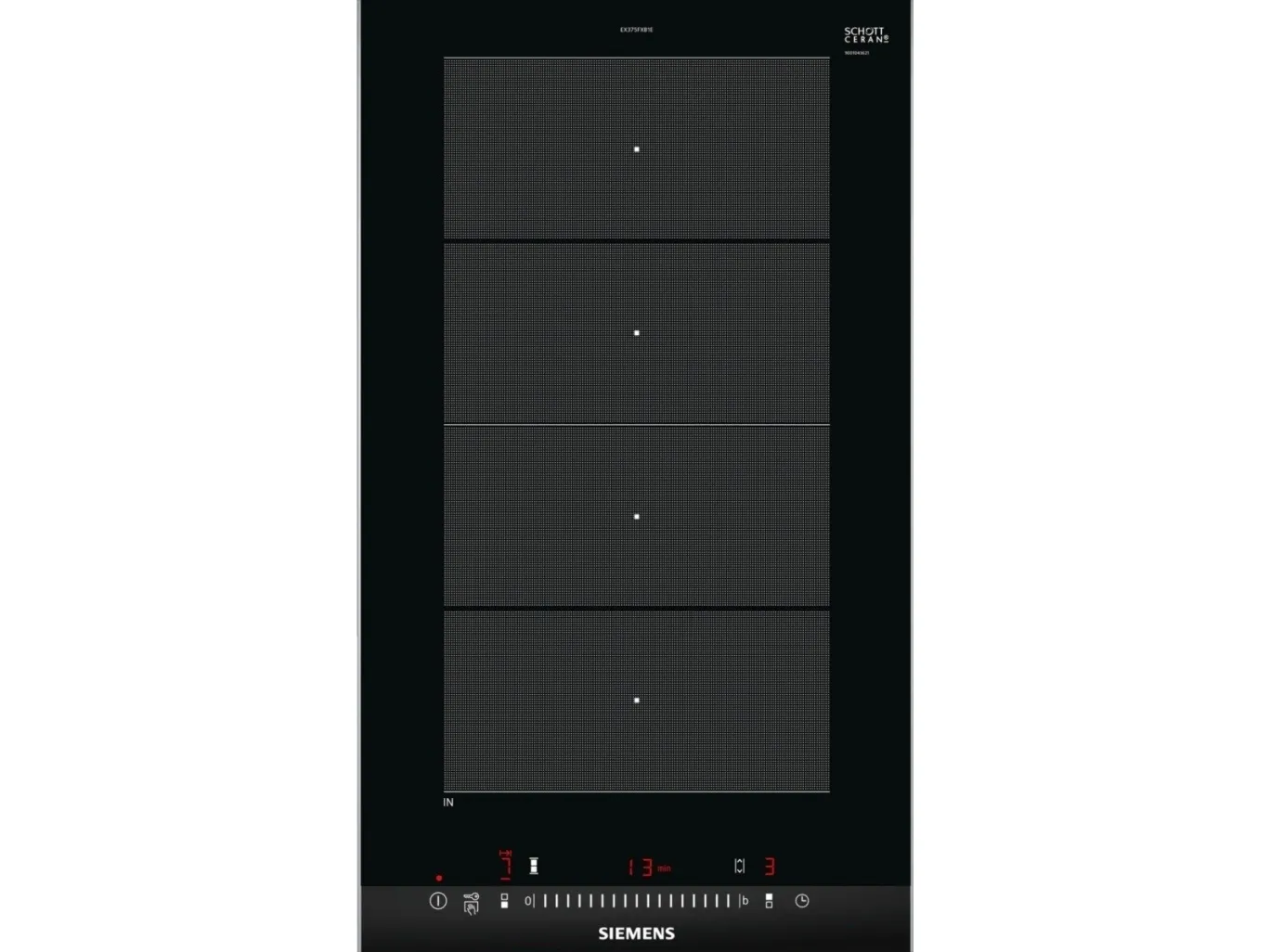 Siemens iQ700 EX375FXB1E - Induktions kogeplade - 2 plader - Niche - bredde: 27 cm - dybde: 49 cm - med rustfrit stål-sidepynt, - med facetteret frontkant - børstet aluminium/sort