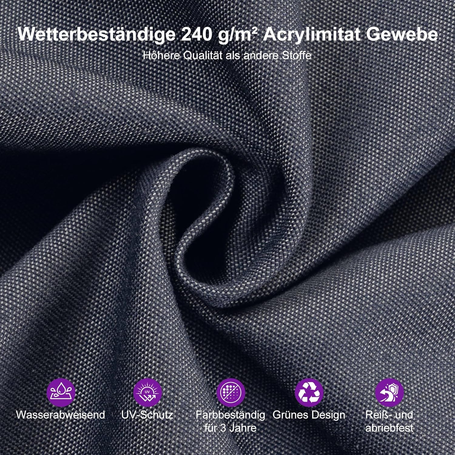 PURPLE LEAF Ampelschirm 365 x 365 cm Sonnenschirm Groß Doppeldach mit Kurbel 360° Drehbar und Neigbar, Gartenschirm aus Acrylimitat für draußen wetterfest, Graphitgrau