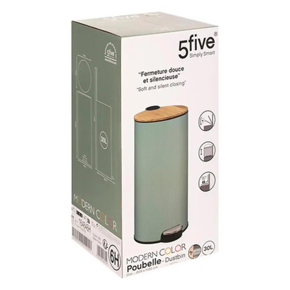 5Five Prullenbak/pedaalemmer Bamboe - groen - 30L - 60 cm
