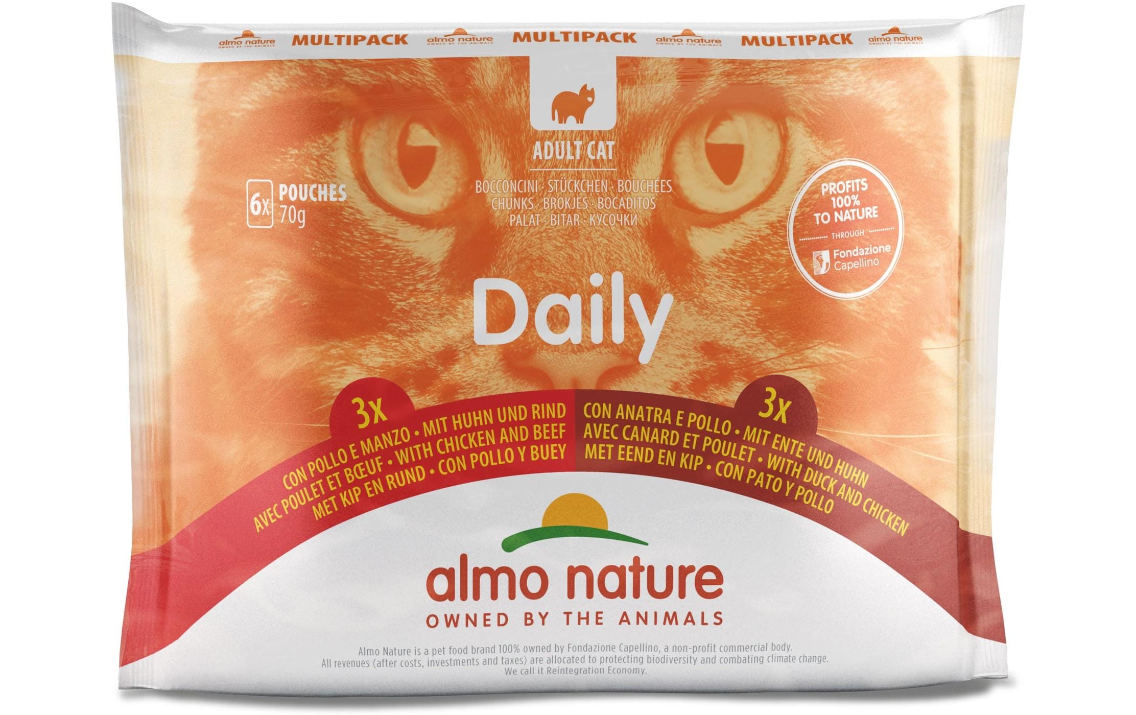 Nassfutter Daily Multipack mit Huhn, Rind und Ente 6 x 70gAlleinfuttermittel für ausgewachsene Katzen