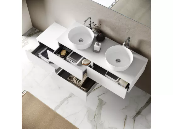Ensemble de salle de bain double vasque 9 pièces ASTRA blanc