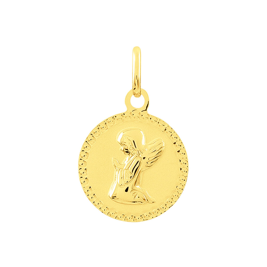Pendentif Ange Rond Cisele Or Jaune