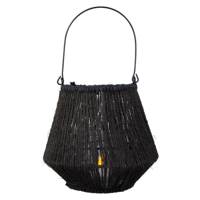 Windlicht - schwarz - aus Jute und Metall - ca. 15 x 20/36 cm