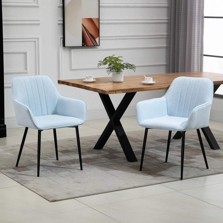 HOMCOM Stuhl 2-teilige Esszimmerstühle, mit atmungsaktivem Leinenbezug blau