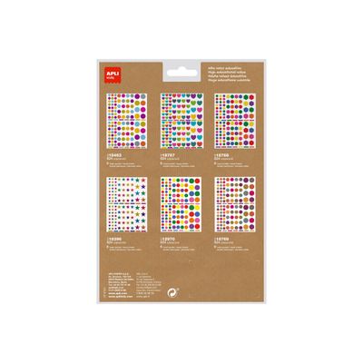 Apli Kids - 624 Gommettes kraft - couleurs assorties : jaune, violet, rouge, bleu clair, vert clair, gris-bleu, fuchsia (6 feuilles)