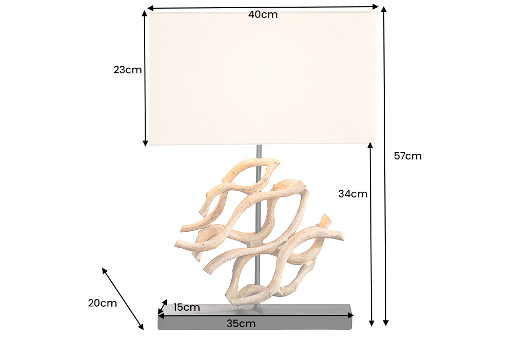 Design Tischlampe WAVE 60cm natur Massivholz handmade weiß Baumwollschirm