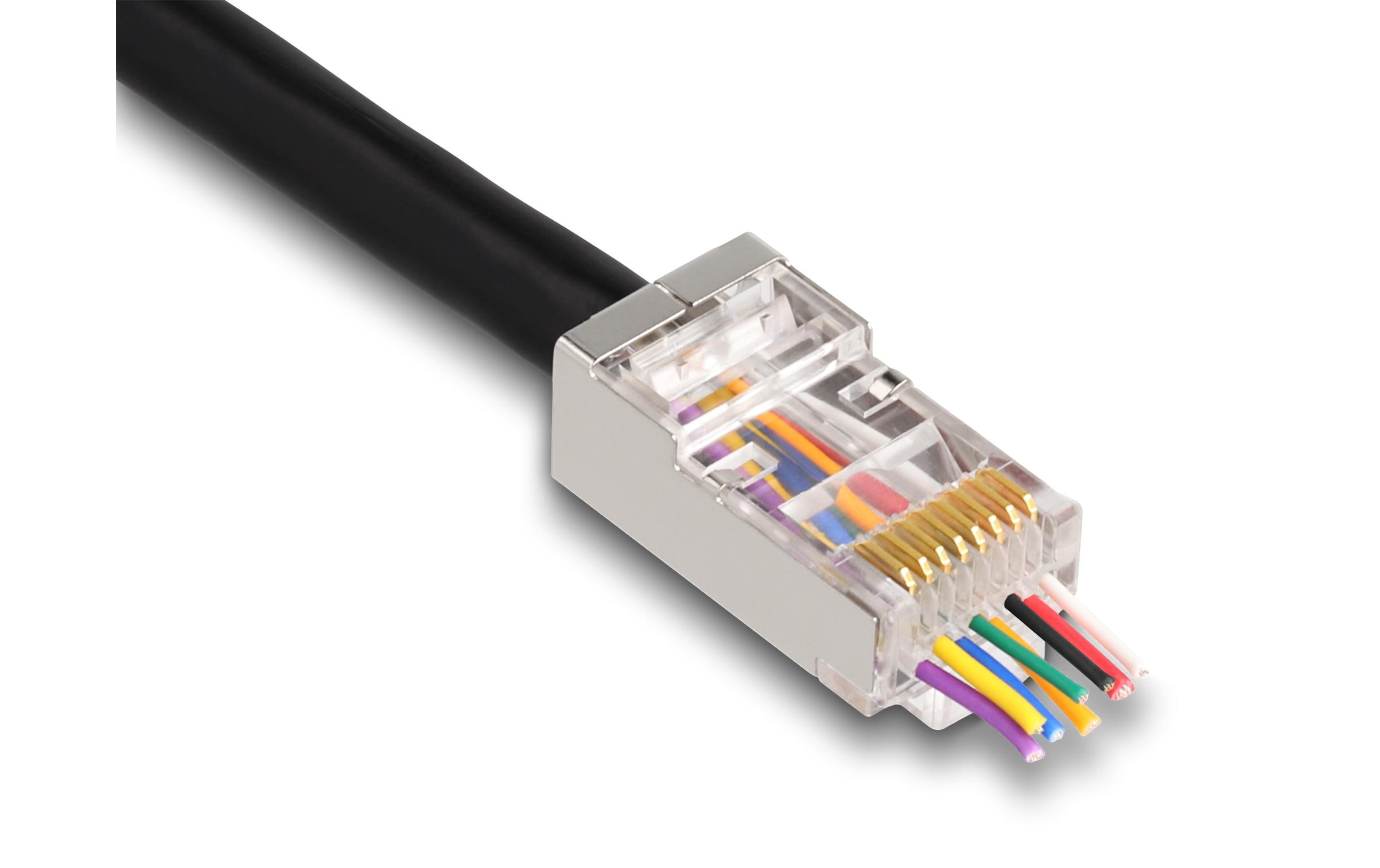 Stecker RJ45, FTP, Cat.6 50 Stück, TransparentDelock RJ45 Modularer Stecker mit vorderer Öffnung (easy connect) Cat.6 und Knickschutztülle 50er Set