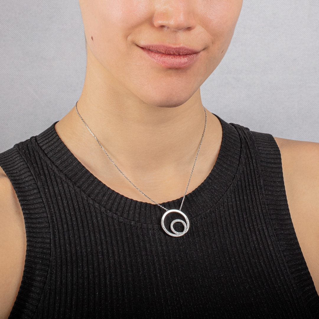 Collier mit Anhänger 925 Silber rhodiniert mit Zirkonia 43cm