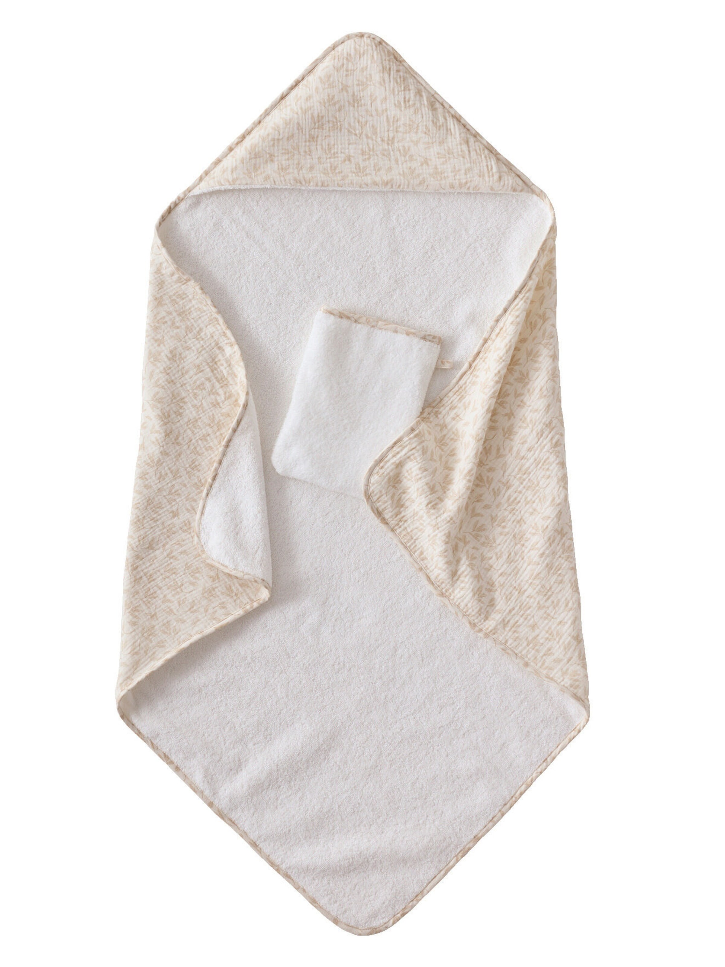 Vertbaudet Baby Geschenk-Set: Badetuch & Waschhandschuh HYGGE beige bedruckt