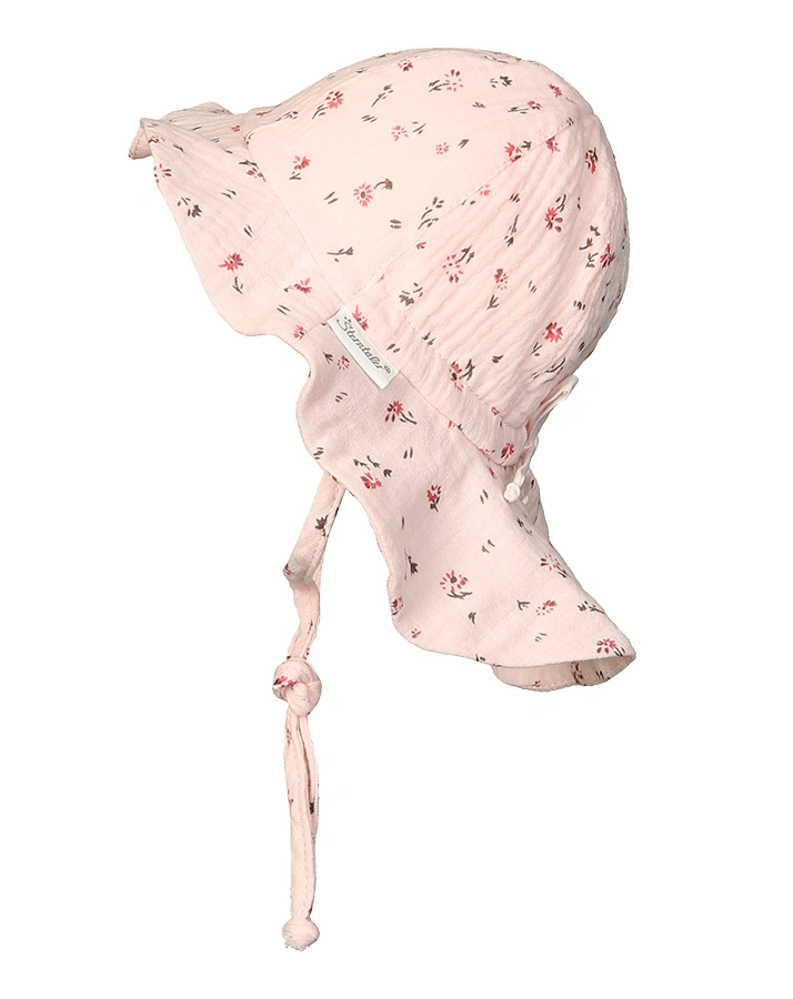 Sommerhut KLEINE BLUMEN mit Nackenschutz in rosa