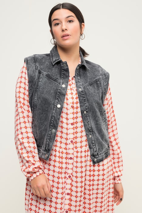 Jeans-Weste, Loose Fit, Hemdkragen, seitlich elastischer Saum