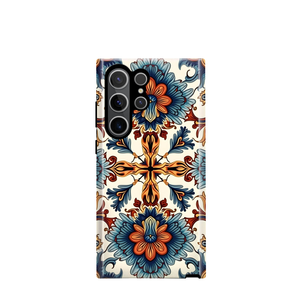 Samsung Galaxy S23 Ultra 5G Hybrid (Kunststoff / Gummi) Hülle Majolika Blütenzauber - Braun