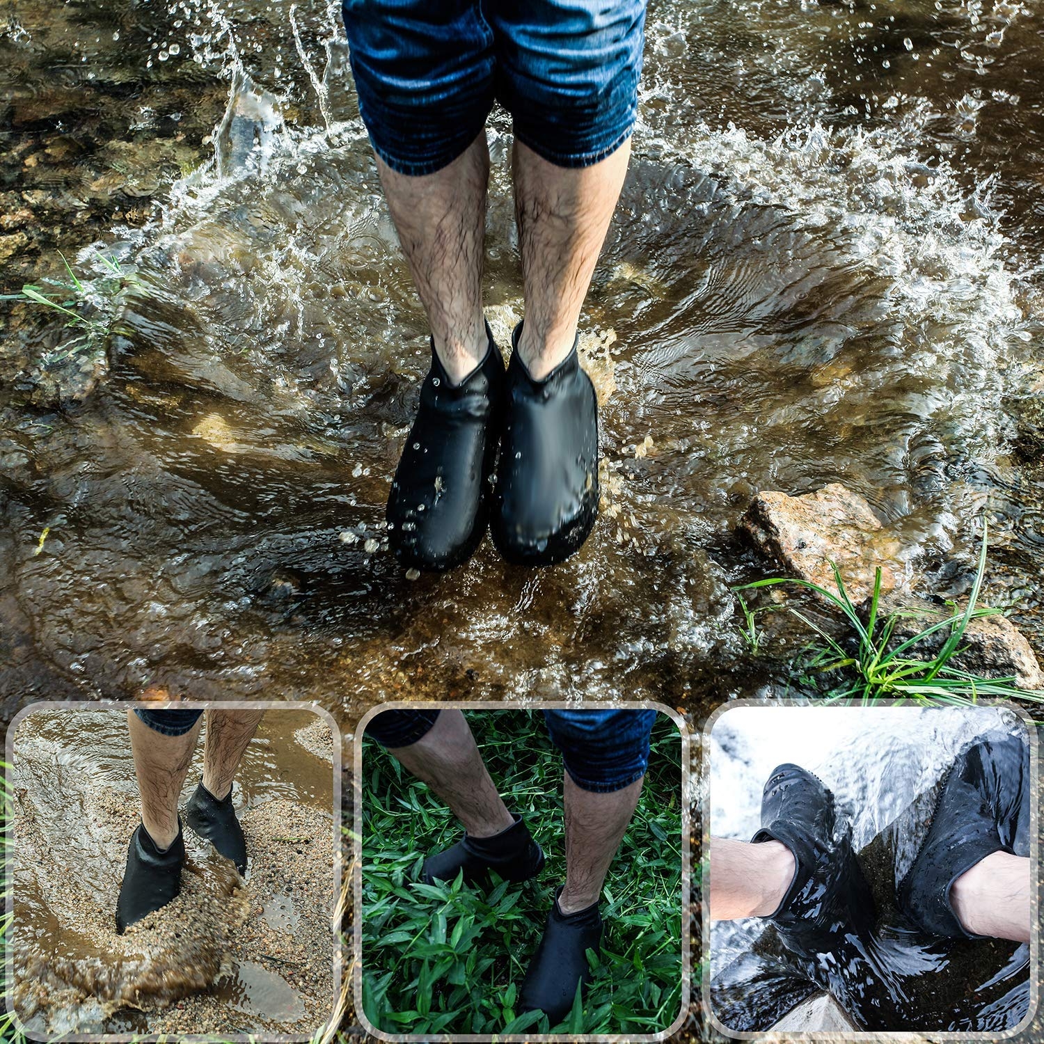 (1 Paar) Gr. M Wiederverwendbare Silikon Schuhabdeckung Schuhüberzug Wasserabweisend (Grösse 35-41) - Schwarz
