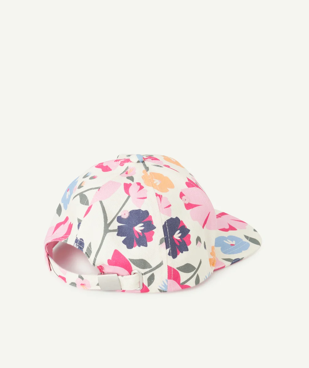 CASQUETTE FILLE ÉCRUE AVEC IMPRIMÉ FLEURI ET PATCH BRODÉ