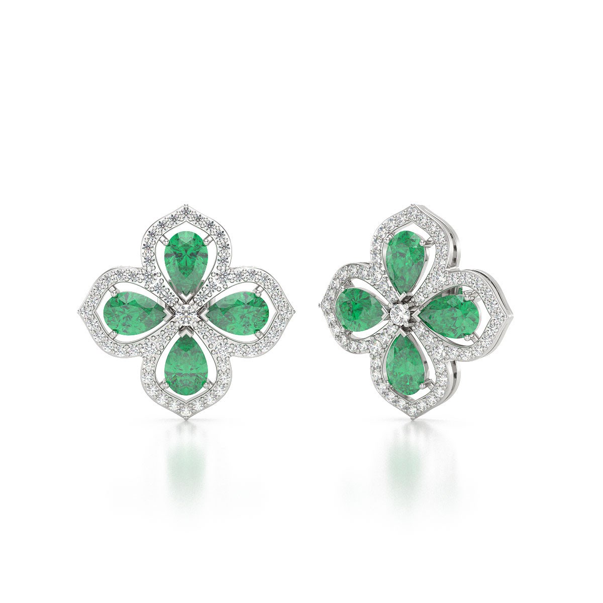 Boucles d'oreilles ADEN Or 585 Blanc Emeraude et Diamant 3.55grs