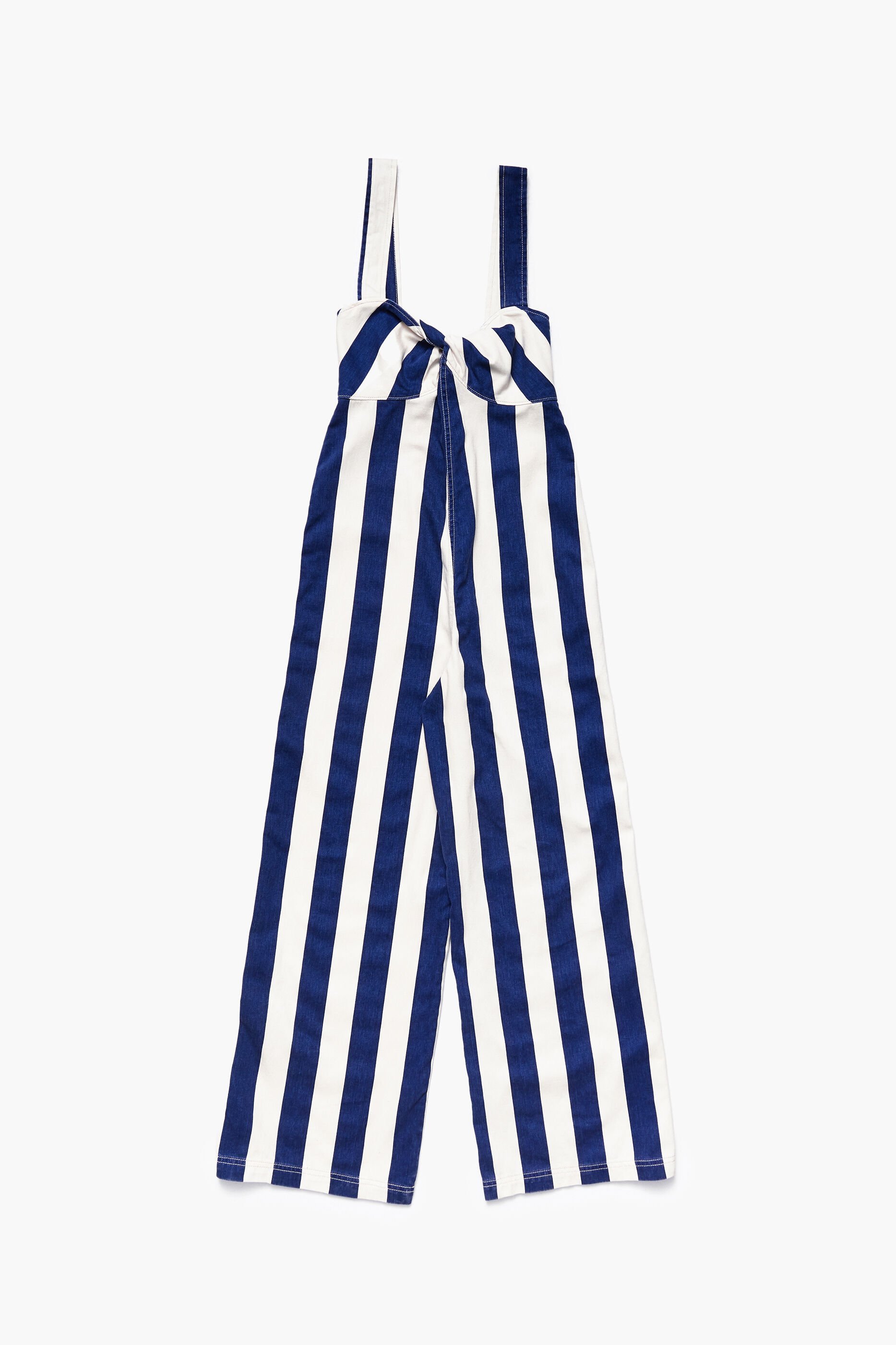 macacão jeans listrado azul