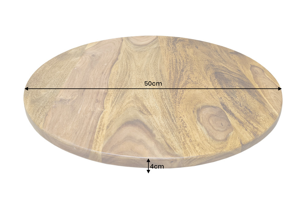 Runder Drehteller MAKASSAR 50cm braun Sheesham Massivholz stone finish handmade