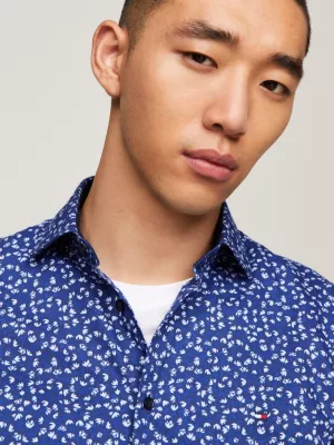 Camisa de veludo cotelê slim com estampa floral miúda