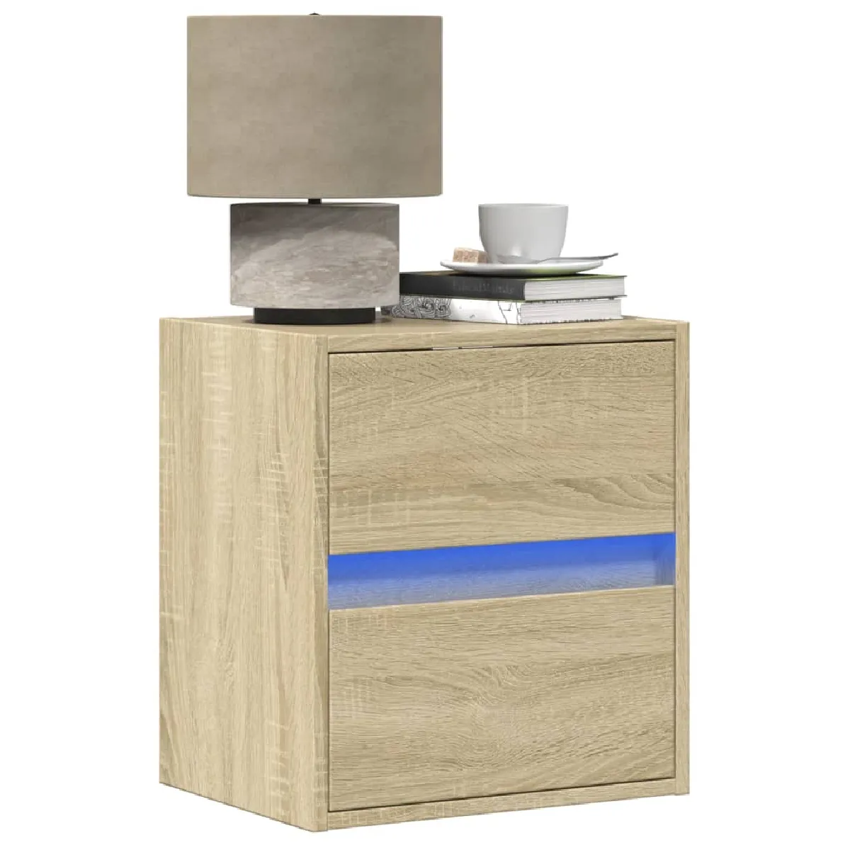 vidaXL Tables de chevet murales avec lumières LED - Chêne sonoma