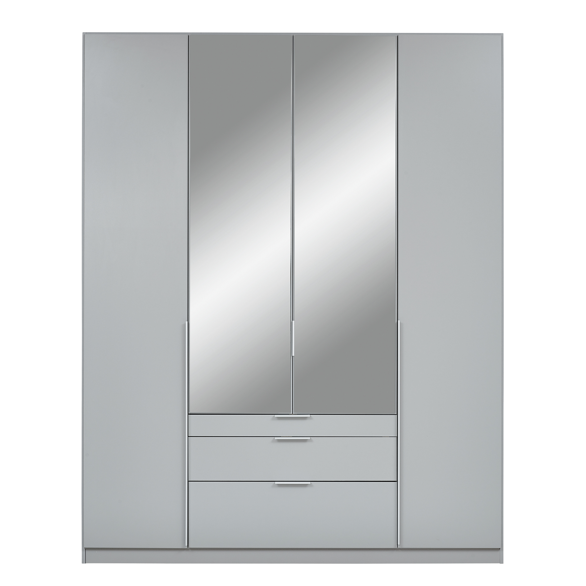 Drehtürenschrank - seidengrau - Kristallglasspiegel - 3 Schubkästen - 4-türig - 181x229 cm