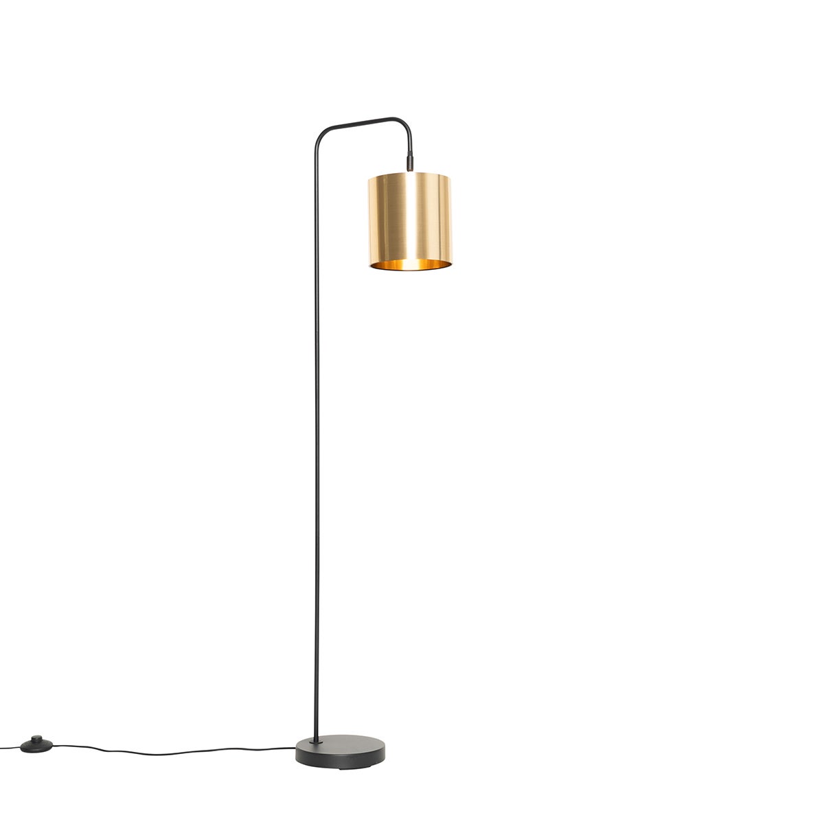QAZQA - Moderne staande lamp, zwart met gouden en messing accenten - Lofty stijl, voor woonkamer en slaapkamer - Staal, langwerpig, rond - LED-compatibel, E27-fitting