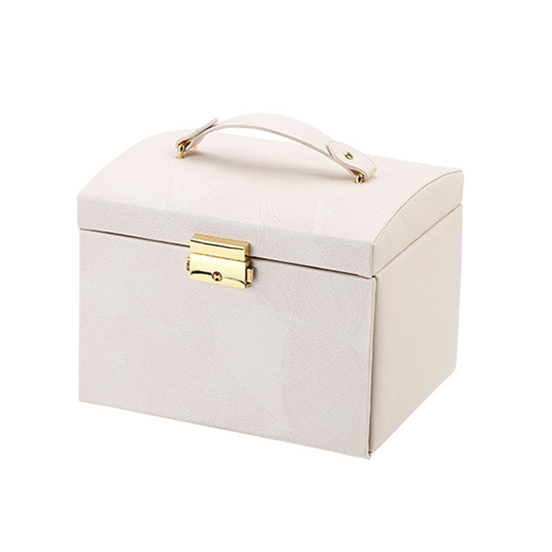 (175x135x130mm) Leder Schmuckschatulle mit Spiegel Aufbewahrungsbox Organizer für Ringe / Ohrringe / Armbänder - Weiss